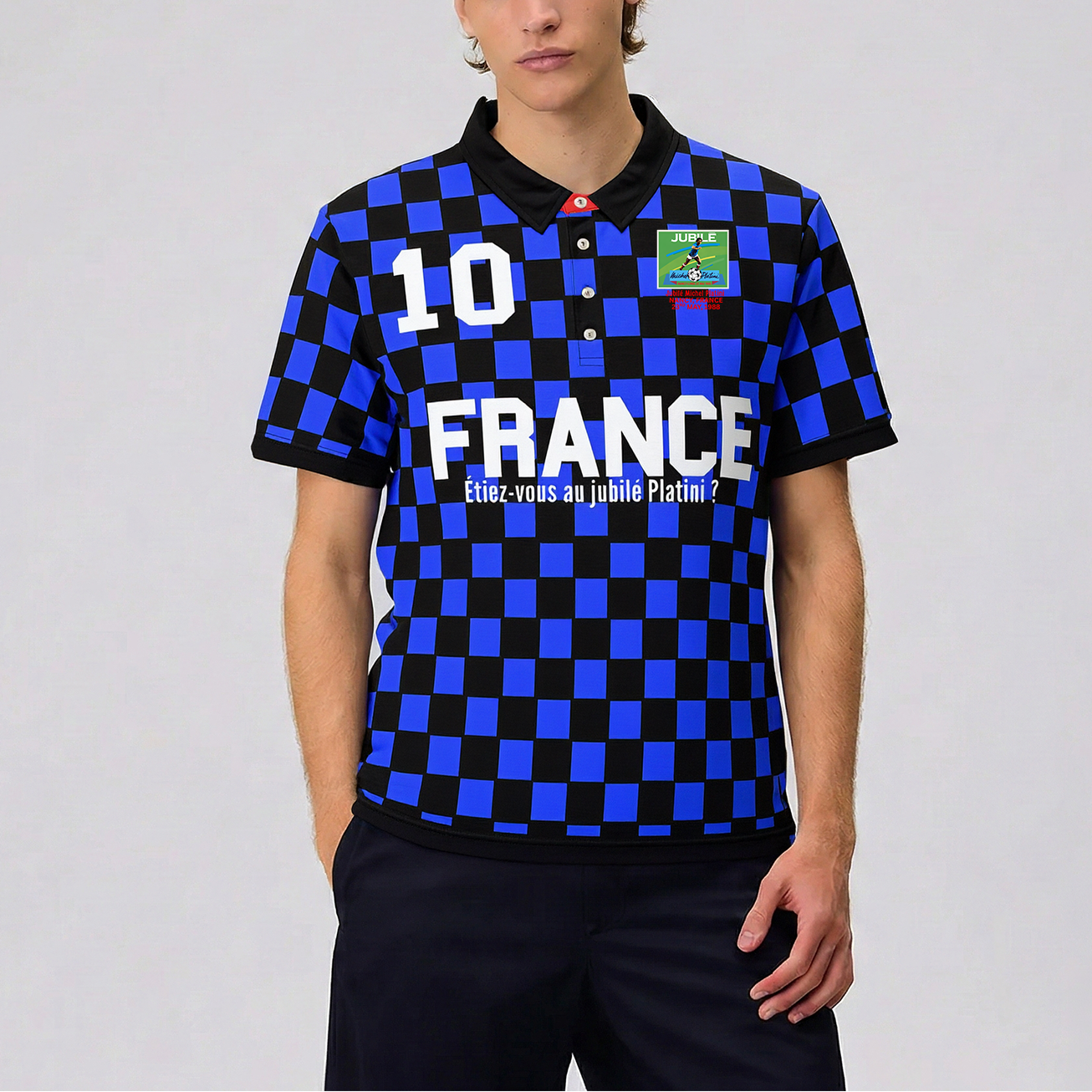 Platini 1988 France 'No Drug' Short Sleeve Polo - Black